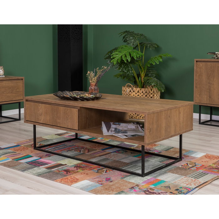 Hanah Home Laxus Takım 3 Conjunto de Muebles de Salón Nogal y Negro